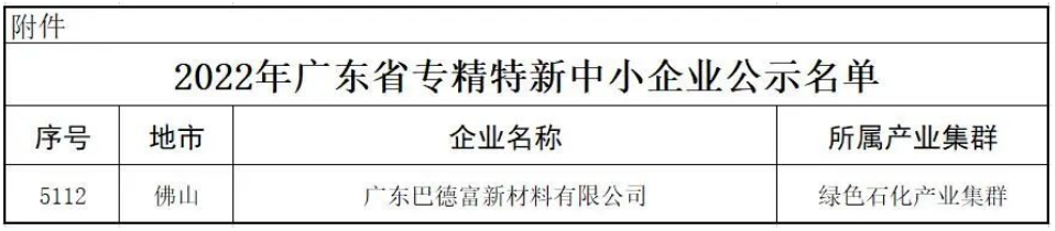 　巴德富榮獲廣東省“專精特新”企業(yè)認定