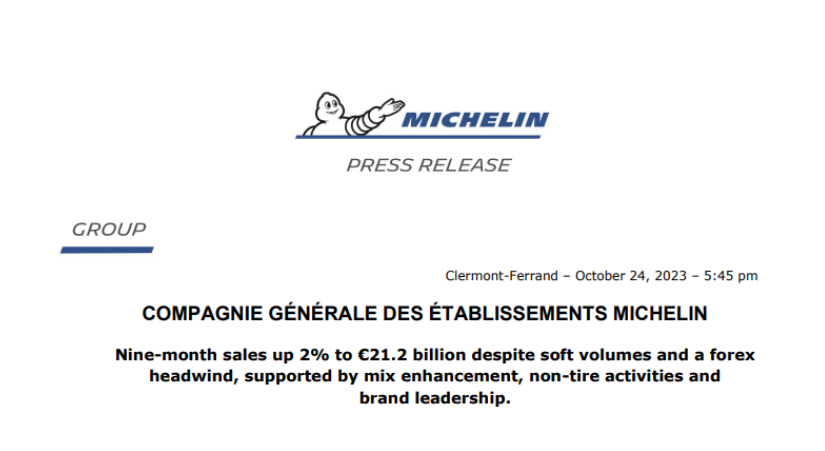 米其林前三季度業(yè)績(jī)亮眼,銷售額達(dá)1640億 米其林前三季度業(yè)績(jī)亮眼,銷售額達(dá)1640億
